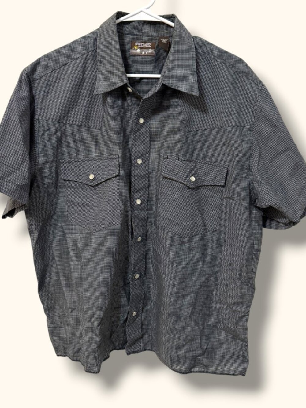 Outlaw Westernwear Shirt Mens XL Short Sleeve Snap Front Chest Pockets Navy
